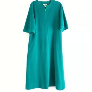 VINTAGE 70'S VANITY FAIR EMERALD GREEN VELOUR HOUSECOAT SIZE MEDIUM